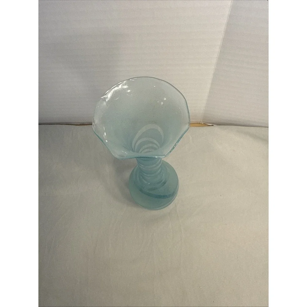 Vintage Light Blue Frosted Art Glass Vase 10